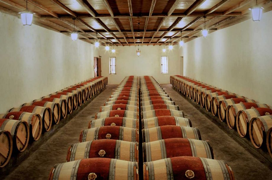 The barrel cellar at Petrus, part of which is currently housing the Bordeaux 2020 en primeur wines...